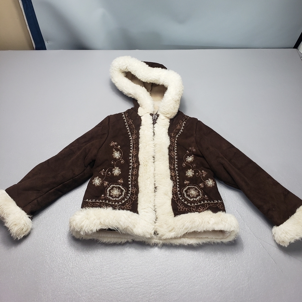 Cherokee toddler girls faux fur suede jackets with hood size XS